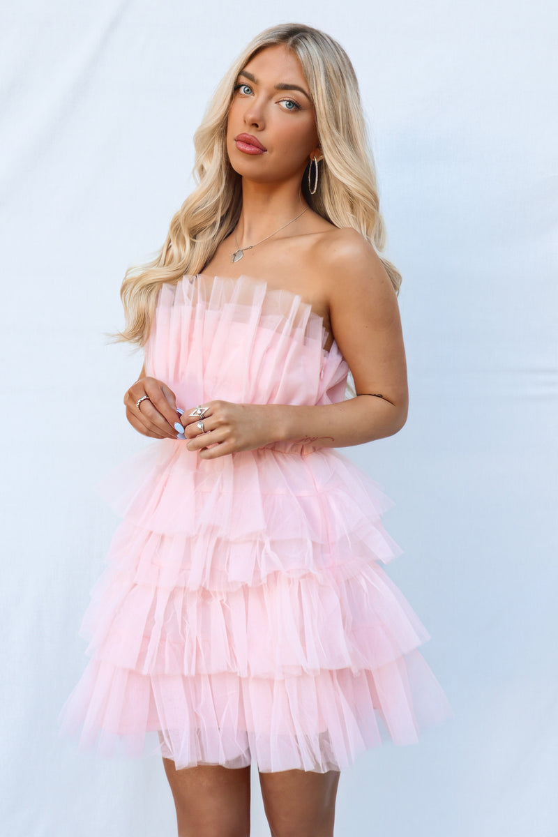 Hot Pink Strapless Tiered Tulle Mini Dress | Womens | Medium (Available in L) | 100% Polyester | Lulus