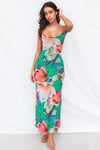 Katrina Midi Dress - Green/Pink Print