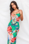 Katrina Midi Dress - Green/Pink Print