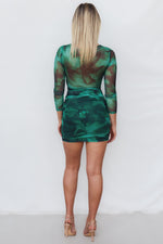 Mars Mini Dress - Green Print