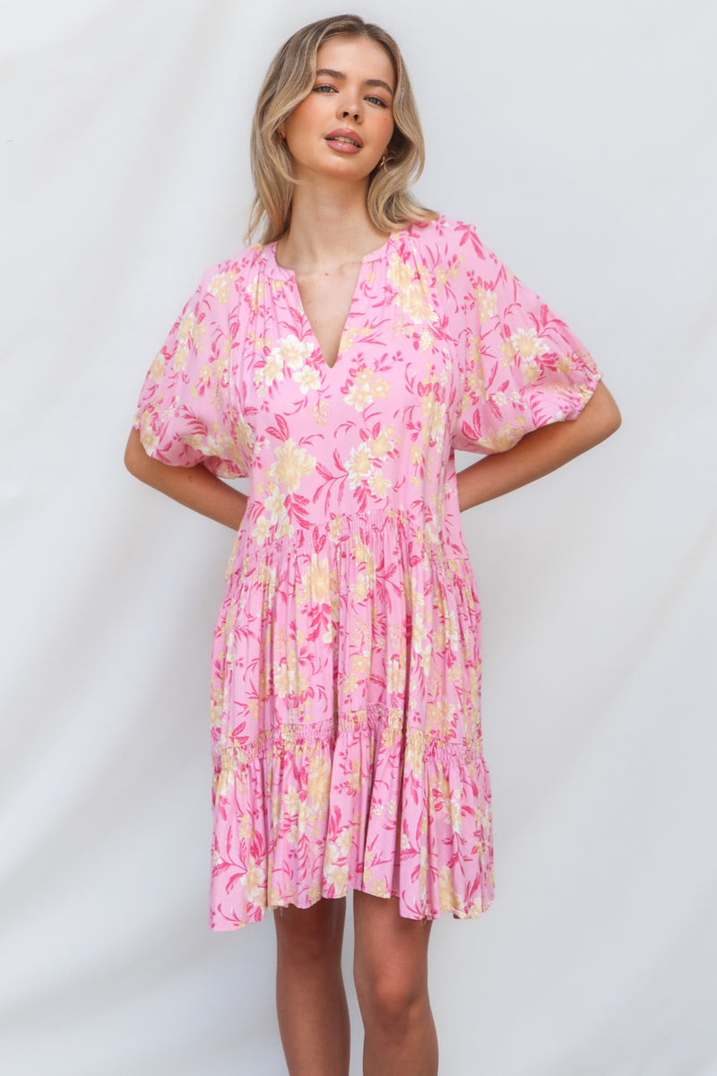 Vamika Mini Dress - Pink Floral