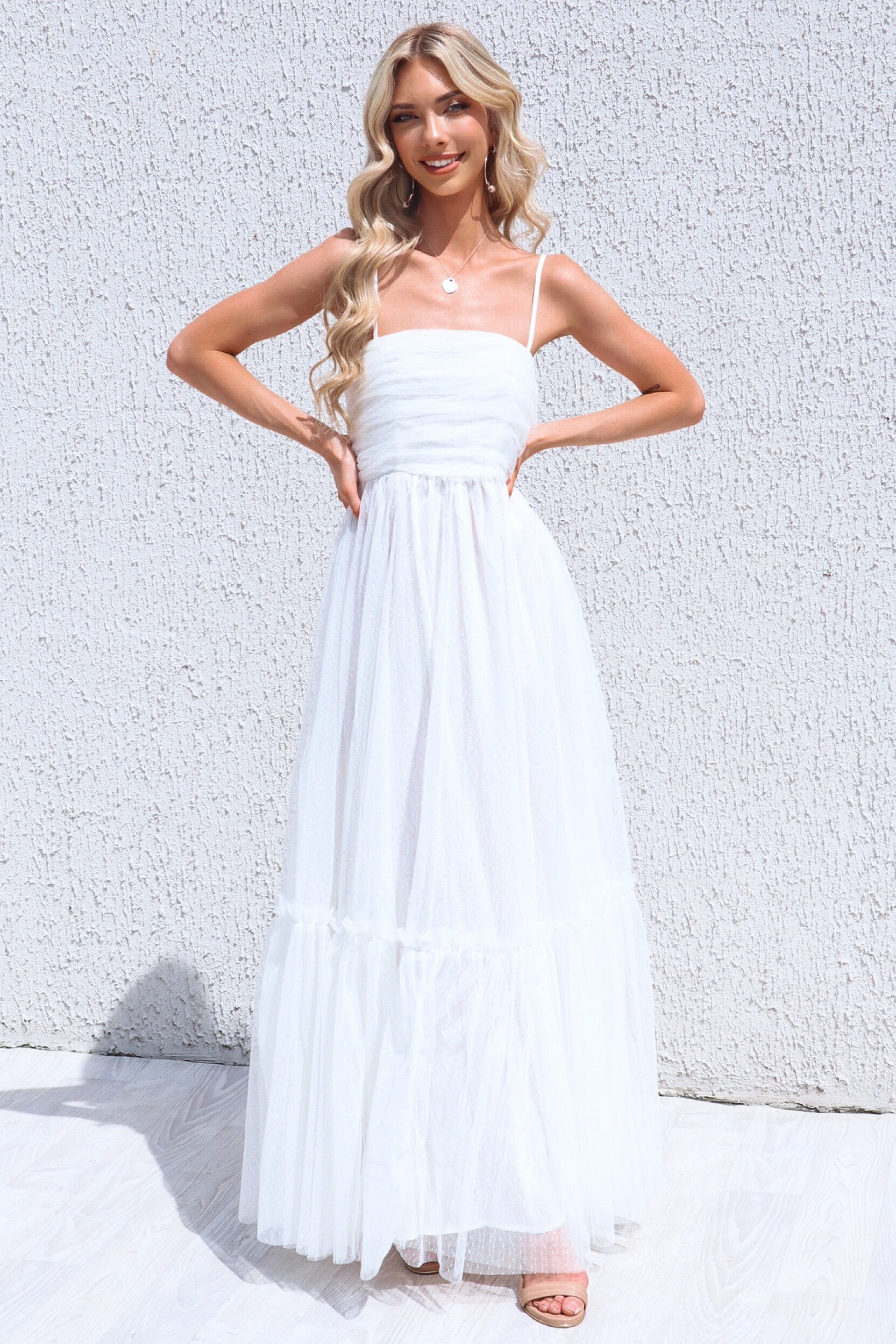 Delicate Beautiful Beach Wedding White Tulle 'Cleo' Maxi Dress – Runway ...
