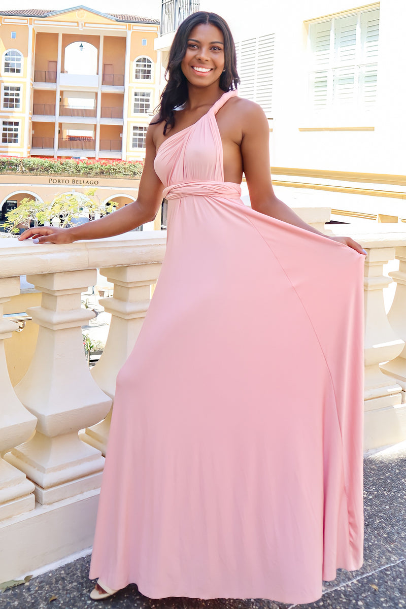Pandora Multiway Gown - Blush Pink Jersey Bridesmaid Dress Formal Gown –  Runway Goddess