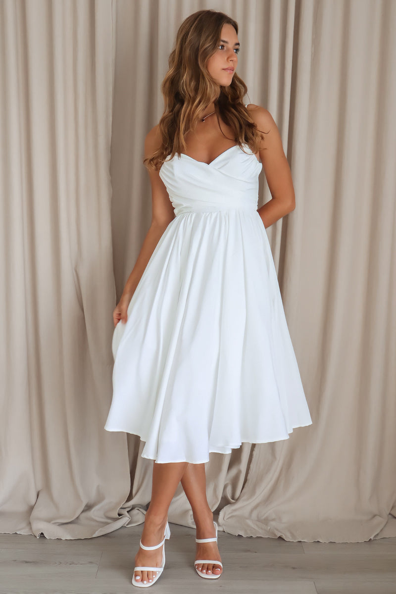 Cute Informal Knee-length Layered Cap Sleeve Satin Wedding Dress With Deep  V-back | Knee length wedding dress, Classy white dress, Bridal satin dress